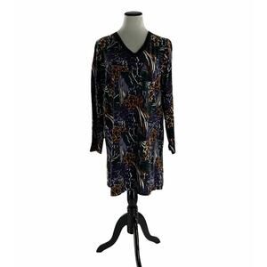 Roamans Women's Multicolor Printed Long Sleeves V Neck Midi Dress Size Large